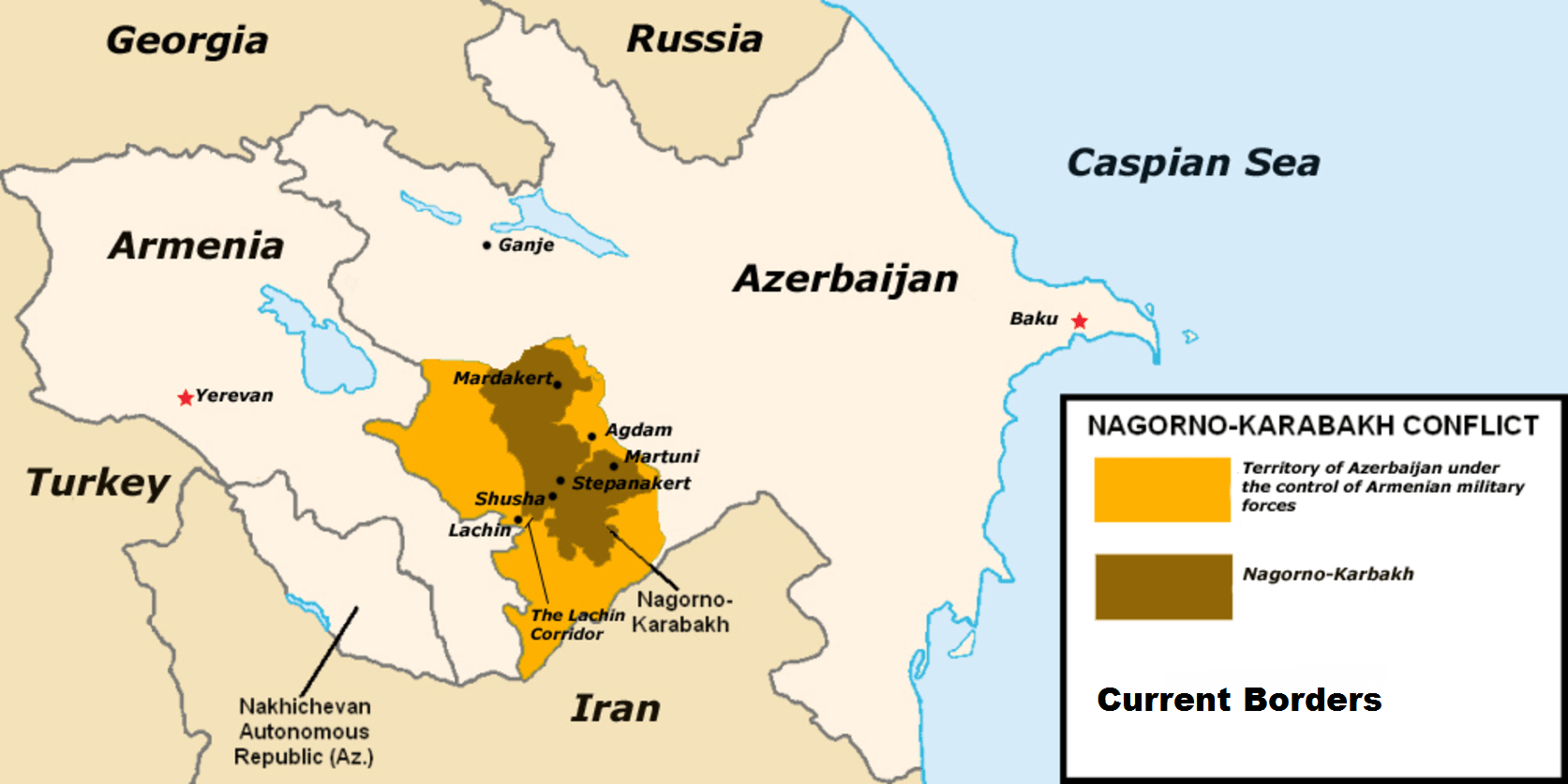 Map of the Nagorno-Karabakh conflict in 2016. Wikimediacommons