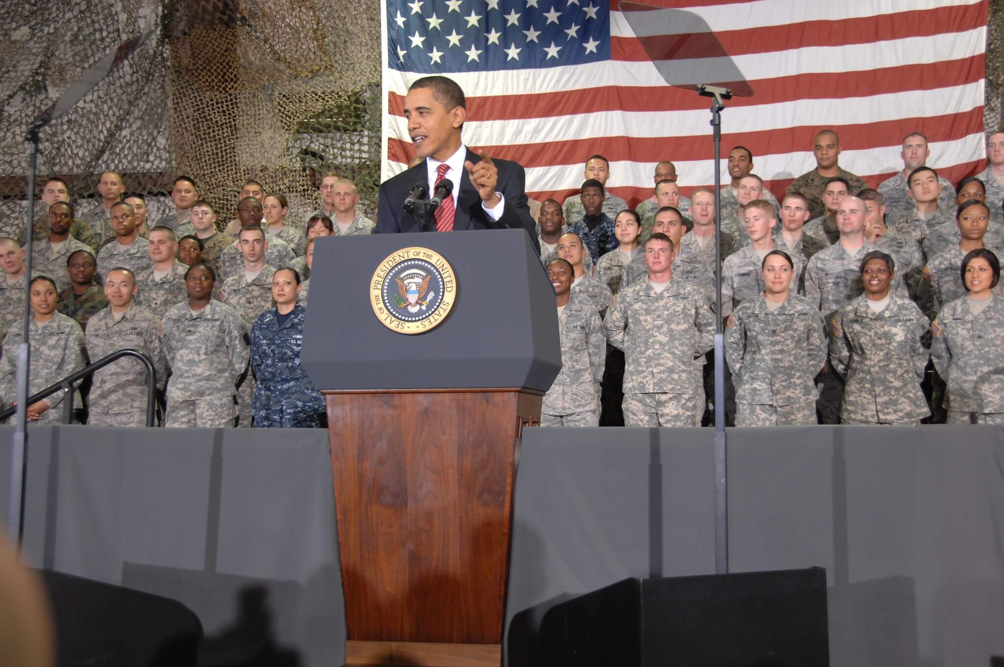 Obama spreekt de troepen toe tijdens zijn Aziatische reis. © Flickr / U.S. Army Garrison Casey