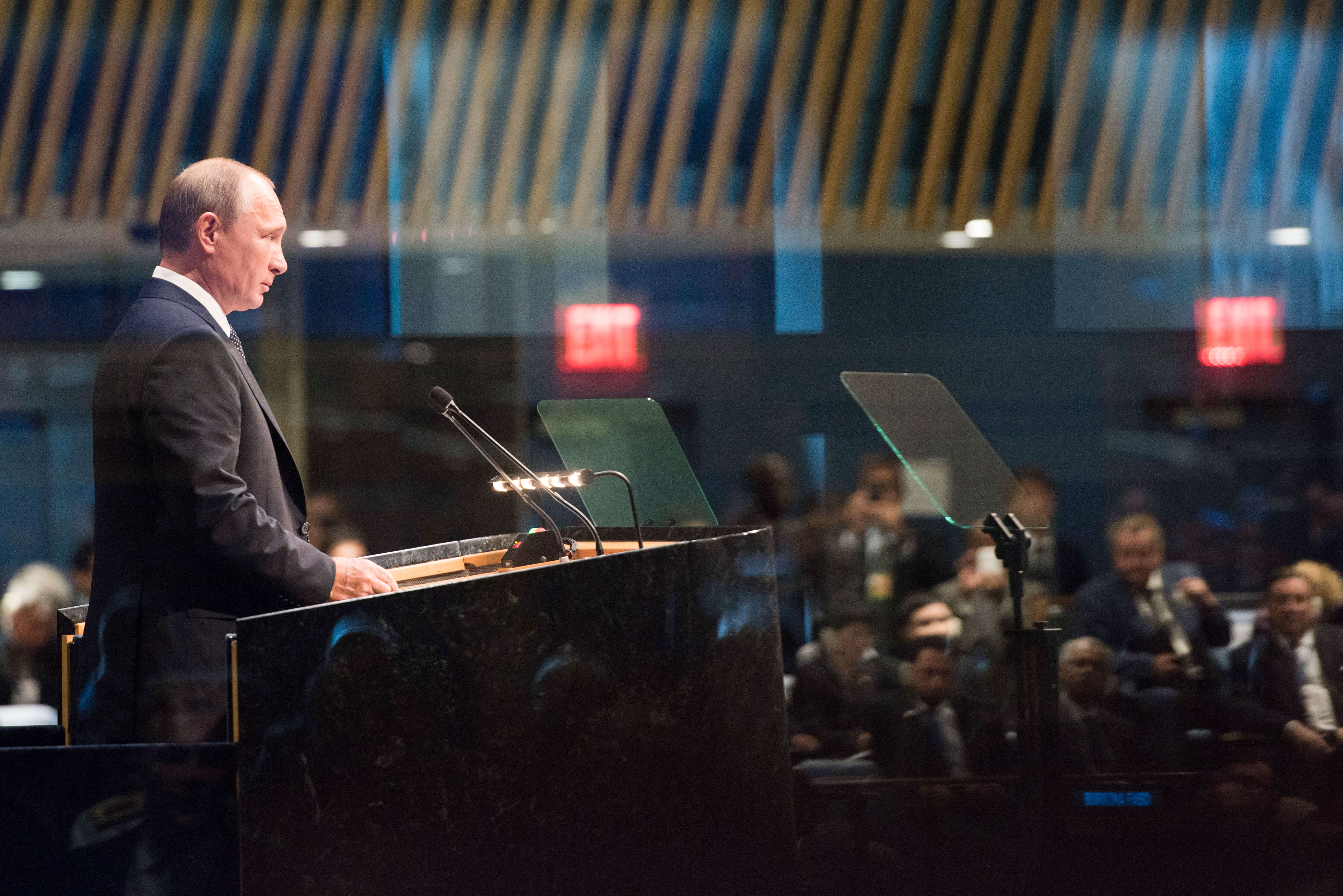 Dams-Russian President Vladimir Putin at the 70th Annual General Assembley Debate of the United Nations. © United Nations Photo - Flickr