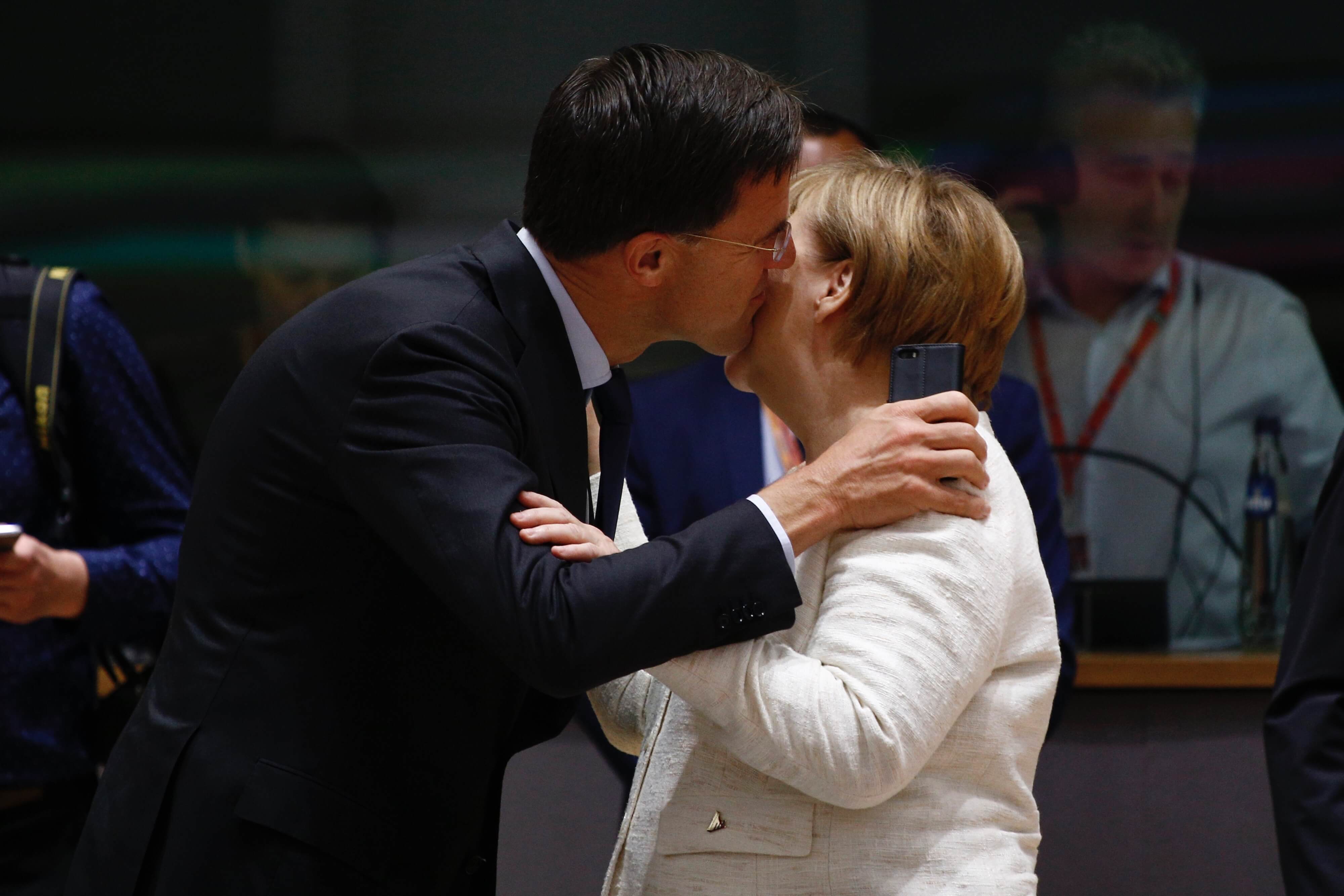 Jurgens - Dutch Prime Minister Mark Rutte with Angela Merkel at the European Council in Brussels in 2018. European Union