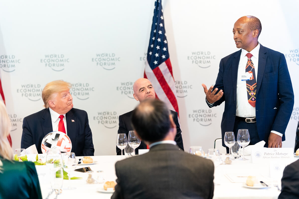 Links - President Donald J. Trump listens African Rainbow Minerals Founder and Executive Chairman Patrice Motsepe at Davos in January 2020. White House Photo