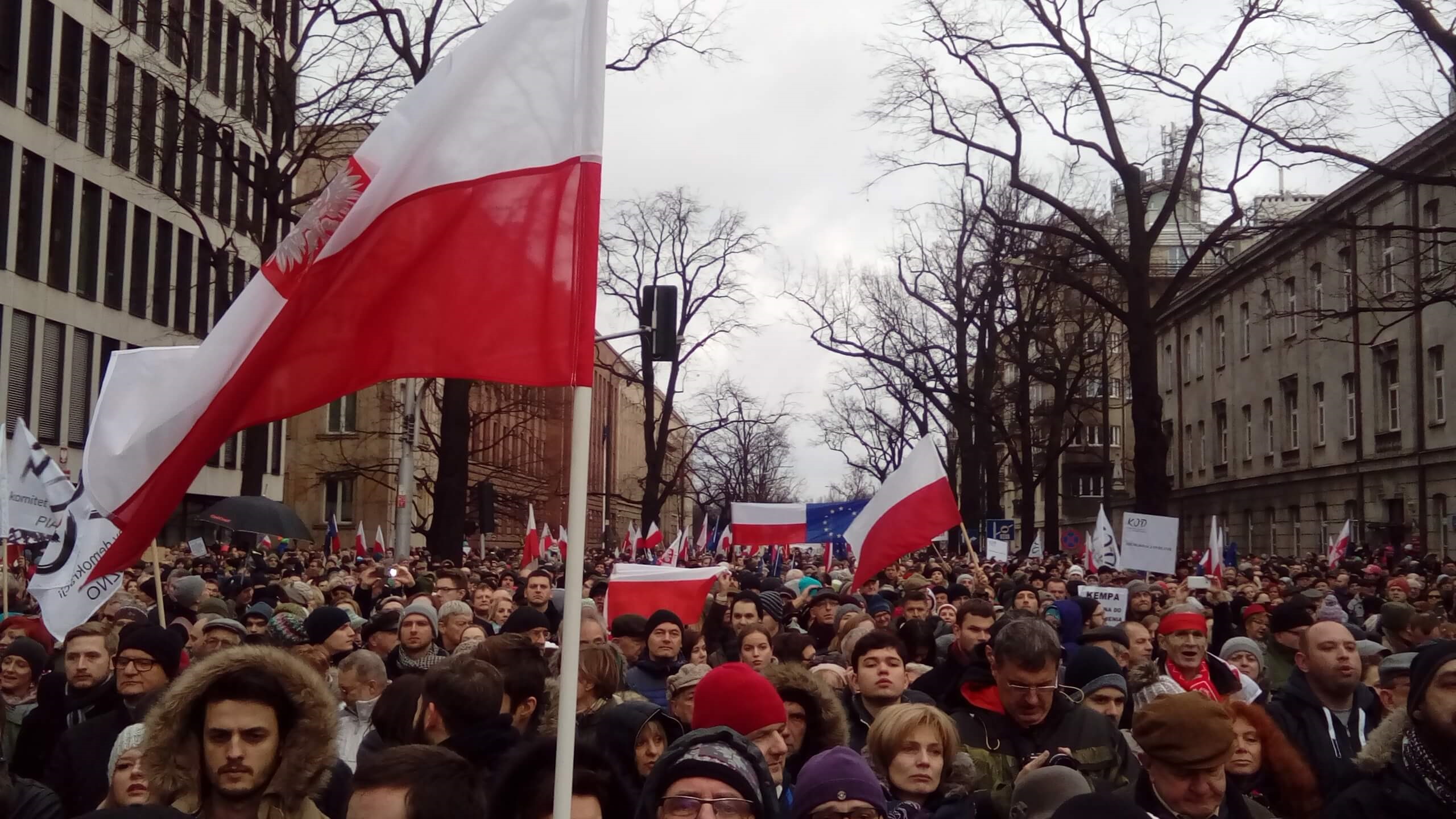 Protesten tegen Poolse constitutionele hervormingen in 2015. © Wikimedia Commons