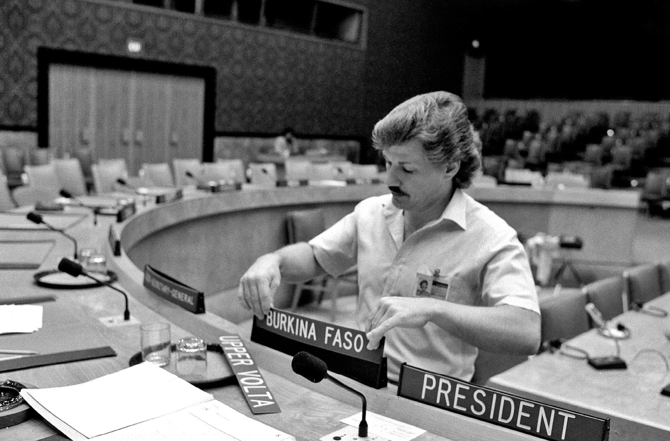 The name of Upper Volta is changed to Burkina Faso in the UN Security Council, 1984. © United Nations Photo / Flickr