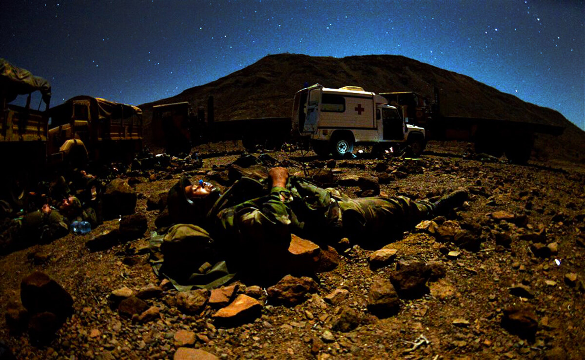 French Marines and U.S. Army Soldiers bed down during a field training exercise in Djibouti in 2016. US Army Africa