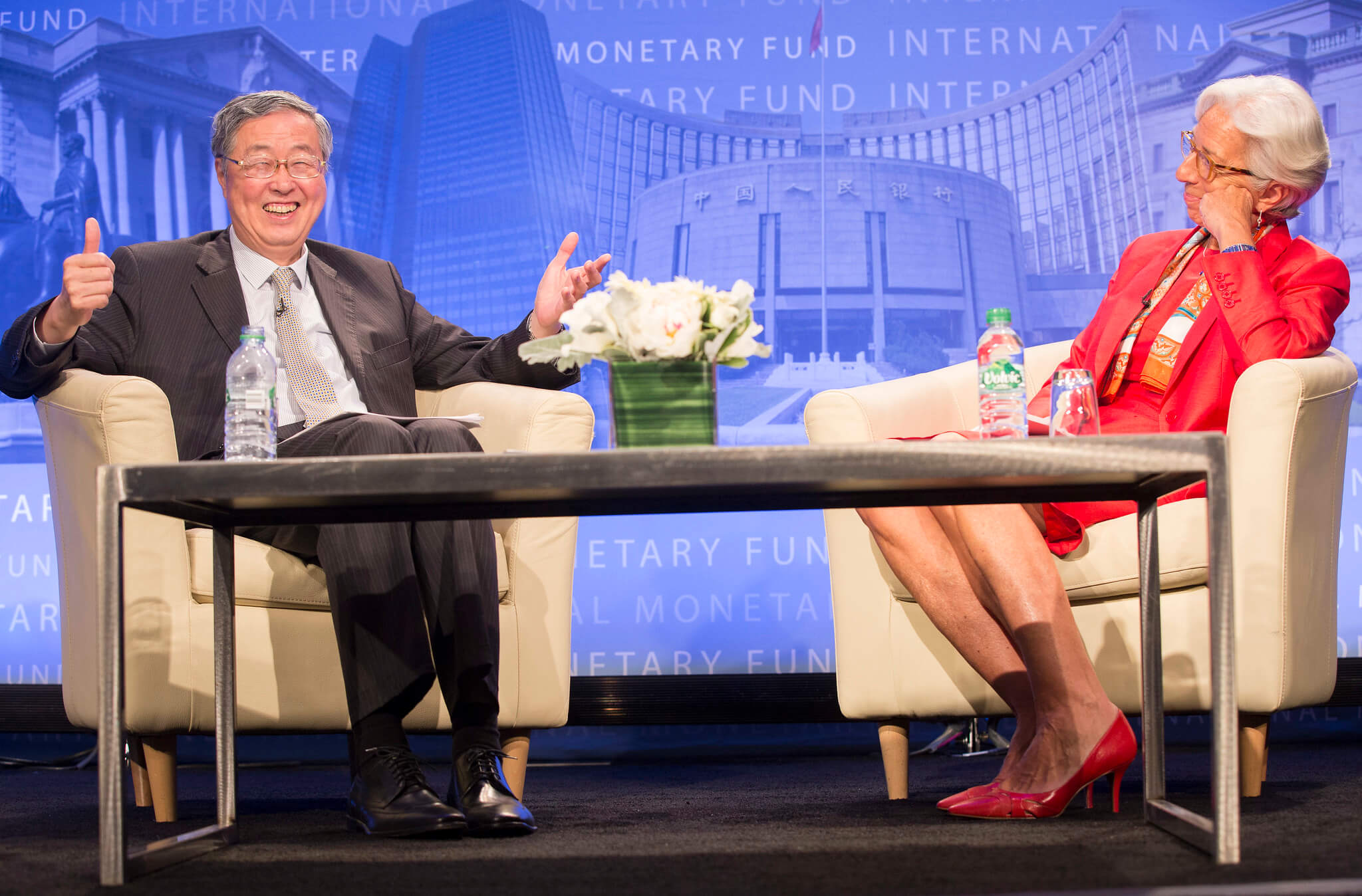 Christine Lagarde, president of the European Central Bank, and Zhou Xiachuan, governor of the People's Bank of China, discuss during the 'Michel Camdessus Central Banking Lecture', IMF Headquarters, 24 June 2016. © IMF Staff Photo, Stephen Jaffe / Flickr