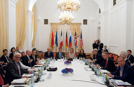 Optimistische onderhandelaars in Wenen op 7 juli 2015