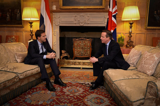Premier Rutte met zijn Britse collega Cameron