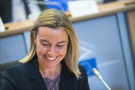 Federica Mogherini, de Hoge Vertegenwoordiger voor Buitenlandse Zaken en Veiligheidsbeleid van de Europese Unie.