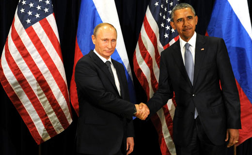 Poetin en Obama in overleg over de situatie in Syrië in 2015.
