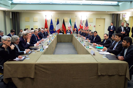 Multilateraal overleg over het atoomakkoord met Iran in 2015.
