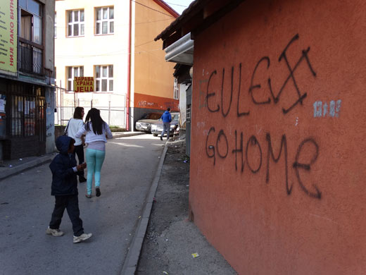 The EU law operation EULEX is not beloved by everyone in the Western Balkans as this graffiti in Kosovo shows. 