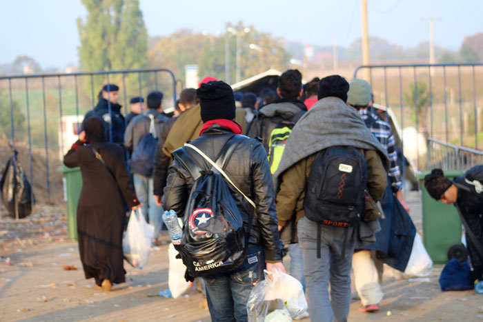 Refugees at the border crossing between Serbia and Croatia in October 2015. 