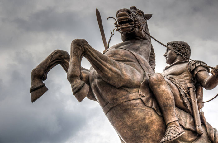 A massive statue of Alexander the Great at Skopje’s central square is a reference to a new national identity that builds on historic grandeur. 