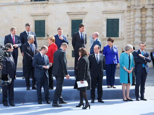 EU-leiders tijdens de groepsfotosessie in Malta 2017. 