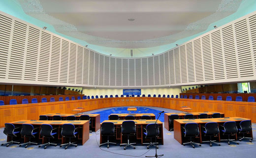 Rechtszaal van het Europees Hof voor de Rechten van de Mens in Straatsburg.