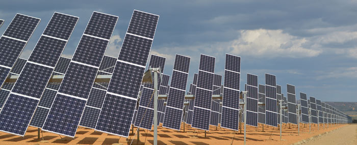 Solar panels in Spain. The increasing production of new ‘variable’ energy technologies such as solar and wind is also felt across national borders. 