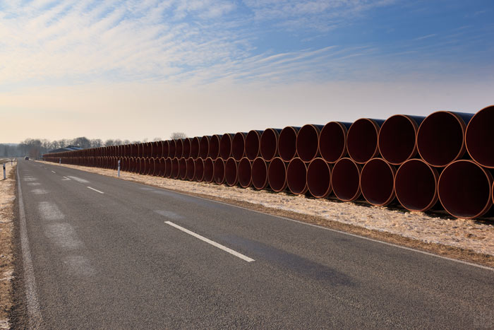 Pipes in Germany 2011, intended for a natural gas pipeline between Russia and Germany.