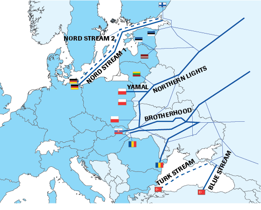 Figure 1. Current pipelines from Russia and pipelines under construction or planned at the EU/Turkey entry points (CIEP, 2018) 
