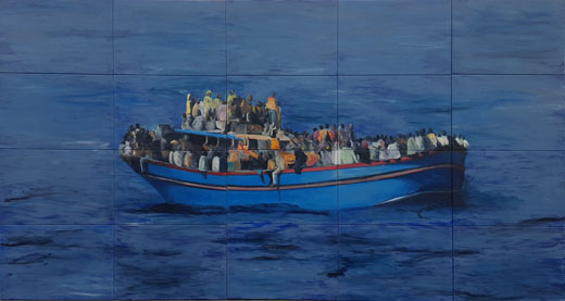 Painting of African refugees on the Mediterranean.
