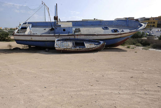 A ship used by immigrants at Lampedusa island in 2015.