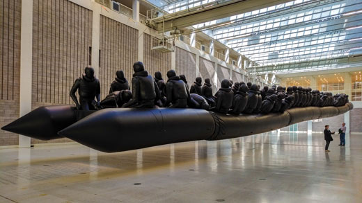 The “Weiwei boat” in Prague 2017. The  70 meter long boat with 258 refugees aboard was Chinese artist and activist Ai Weiwei’s way to draw attention to the refugee crisis in Europe.