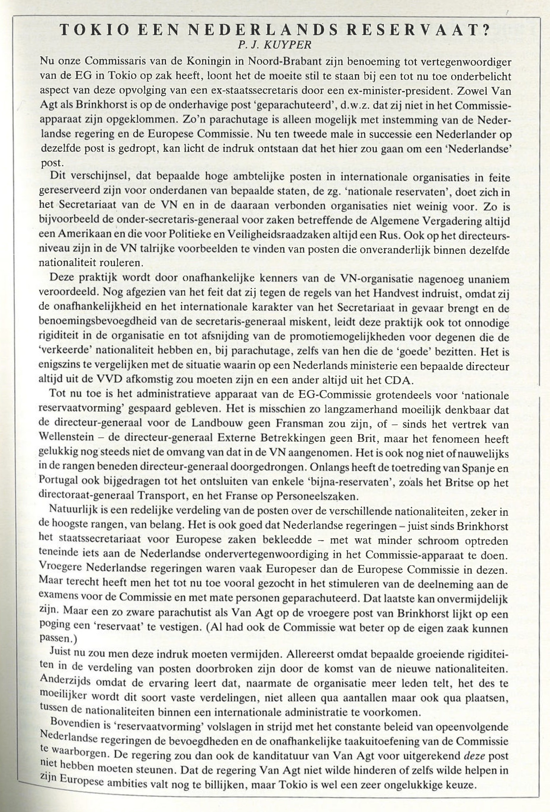 De eerste column in de Internationale Spectator in 1987.