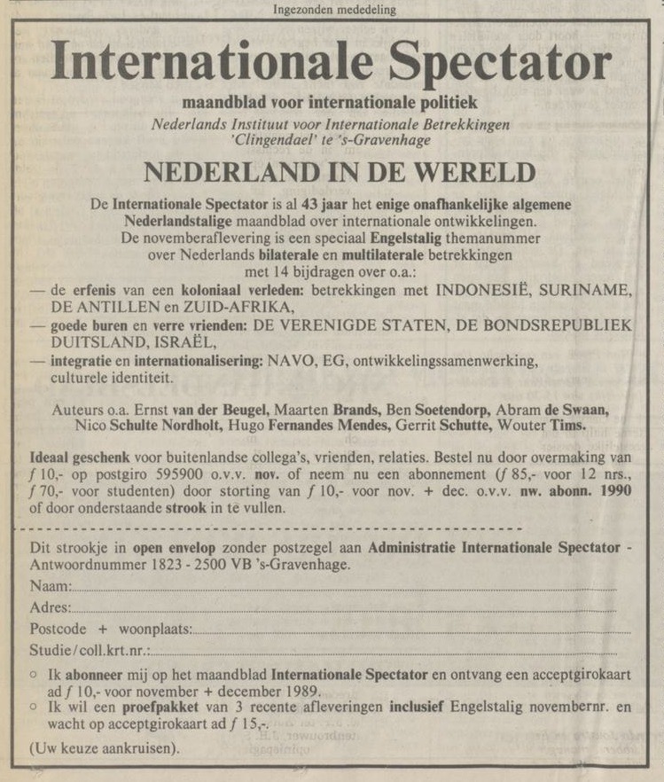 Advertentie in NRC in 1989.