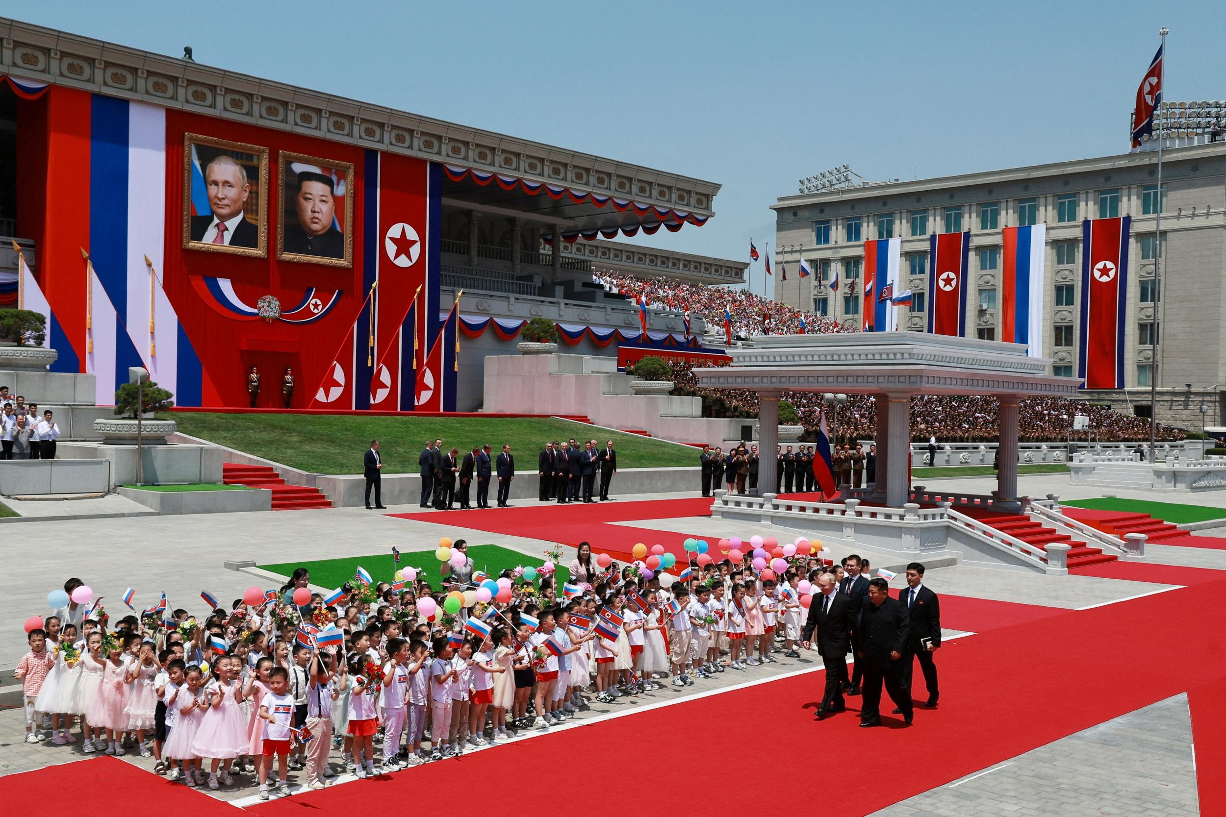 Vladimir Poetin en Kim Jong-un ontmoeten elkaar in Pyongyang in juni 2024. Sputnik/Vladimir Smirnov/Pool via Reuters