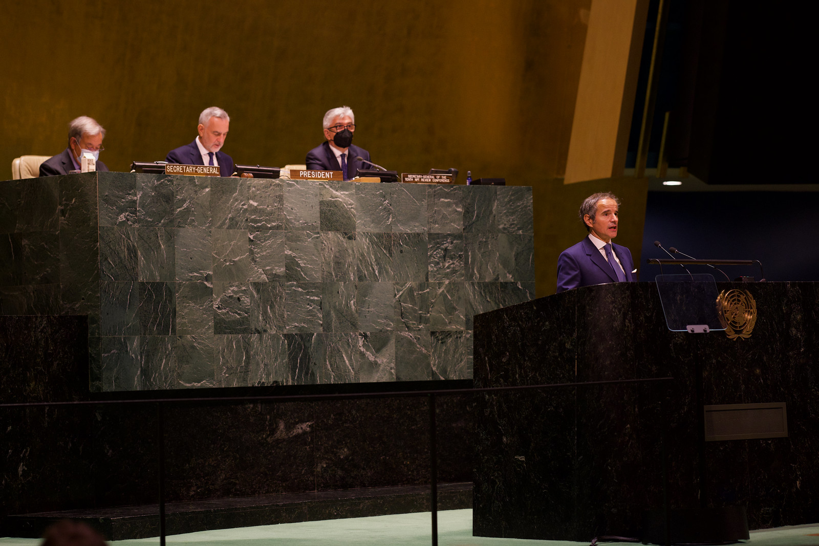 IAEA Director General Rafael Mariano Grossi speaks at the opening of the tenth NPT Review Conference at the UN Headquarters in New York on 1 August 2022. © Cristian de Francia / IAEA