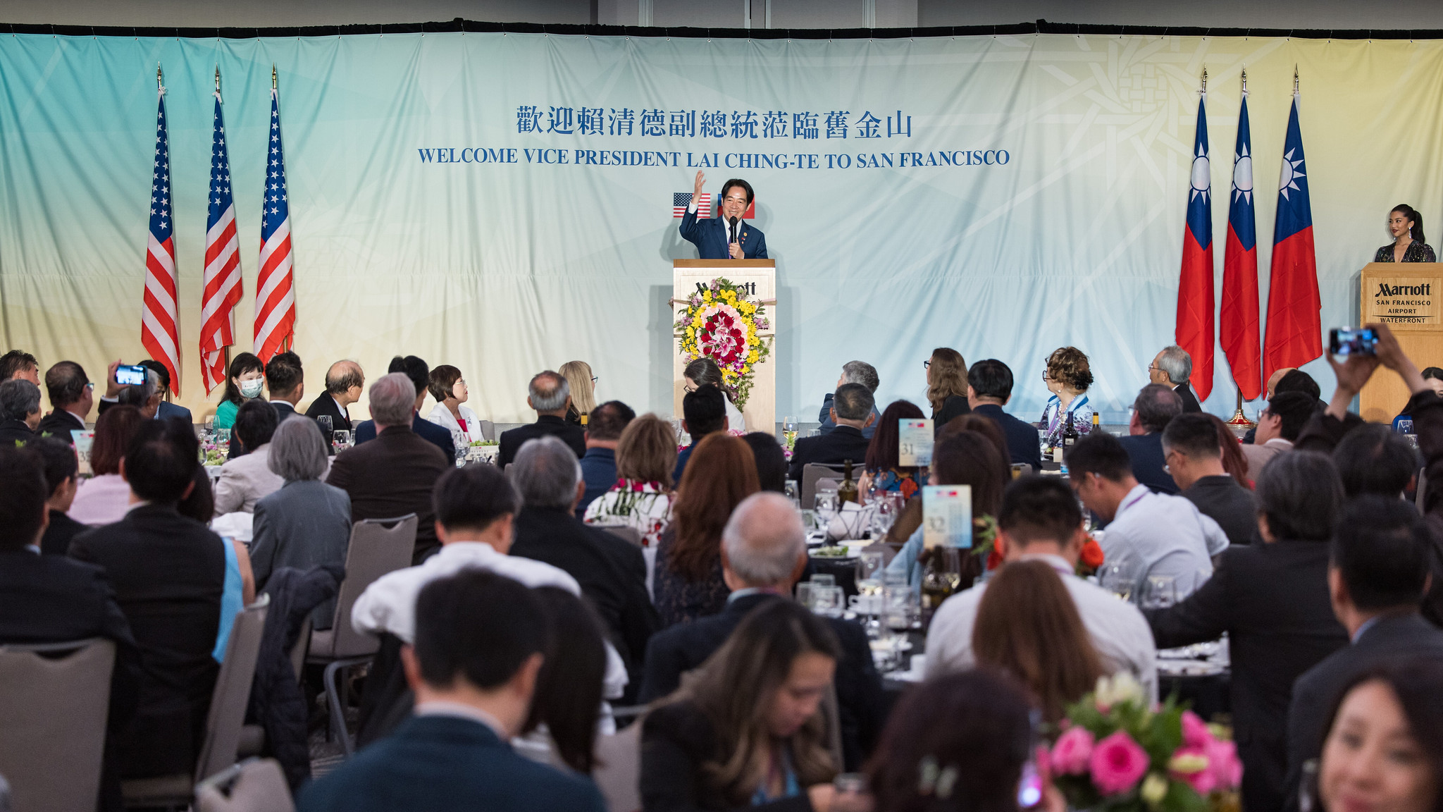 Taiwan’s Vice President Lai Ching-Te attends a banquet with members of the local and Taiwanese overseas communities in San Francisco, United States on 17 August 2023. © Shufu Liu / Office of the President via Flickr.
