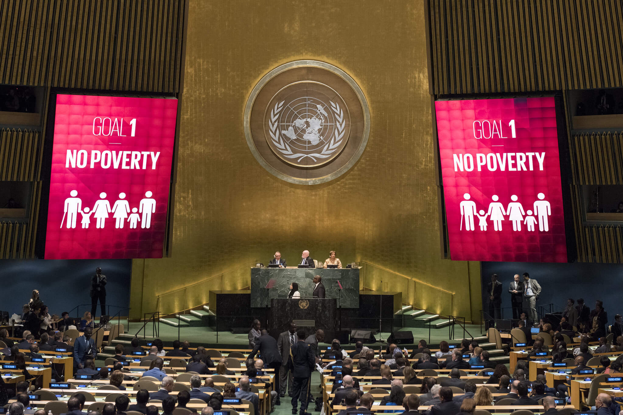 Aandacht voor de Sustainable Development Goals (SDGs) tijdens de algemene vergadering van de VN in New York in 2016. UN Photo
