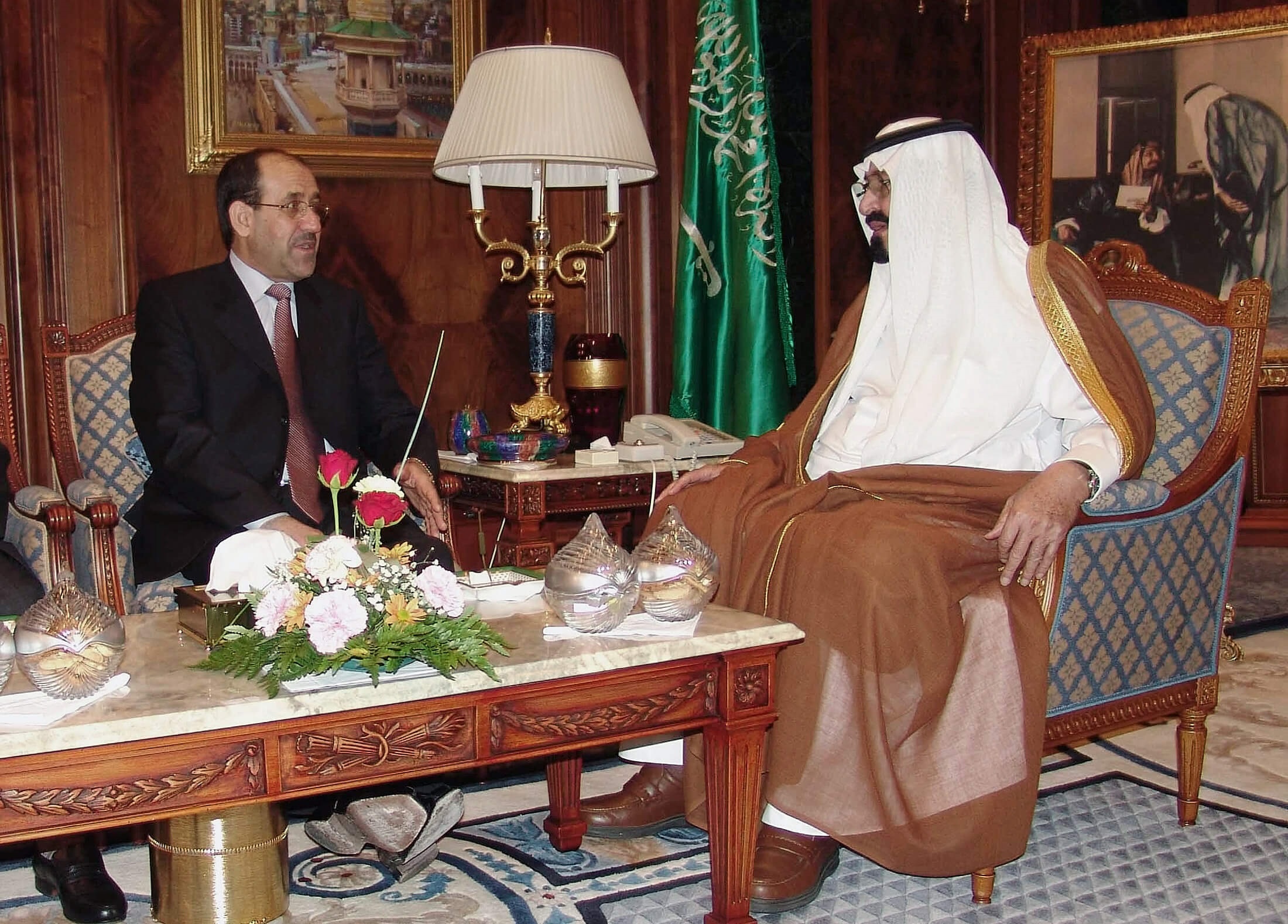 Aarts - De toenmalige Iraakse premier Nuri al-Maliki met de Saoedische koning Abdoellah in Jeddah, 2006. Reuters