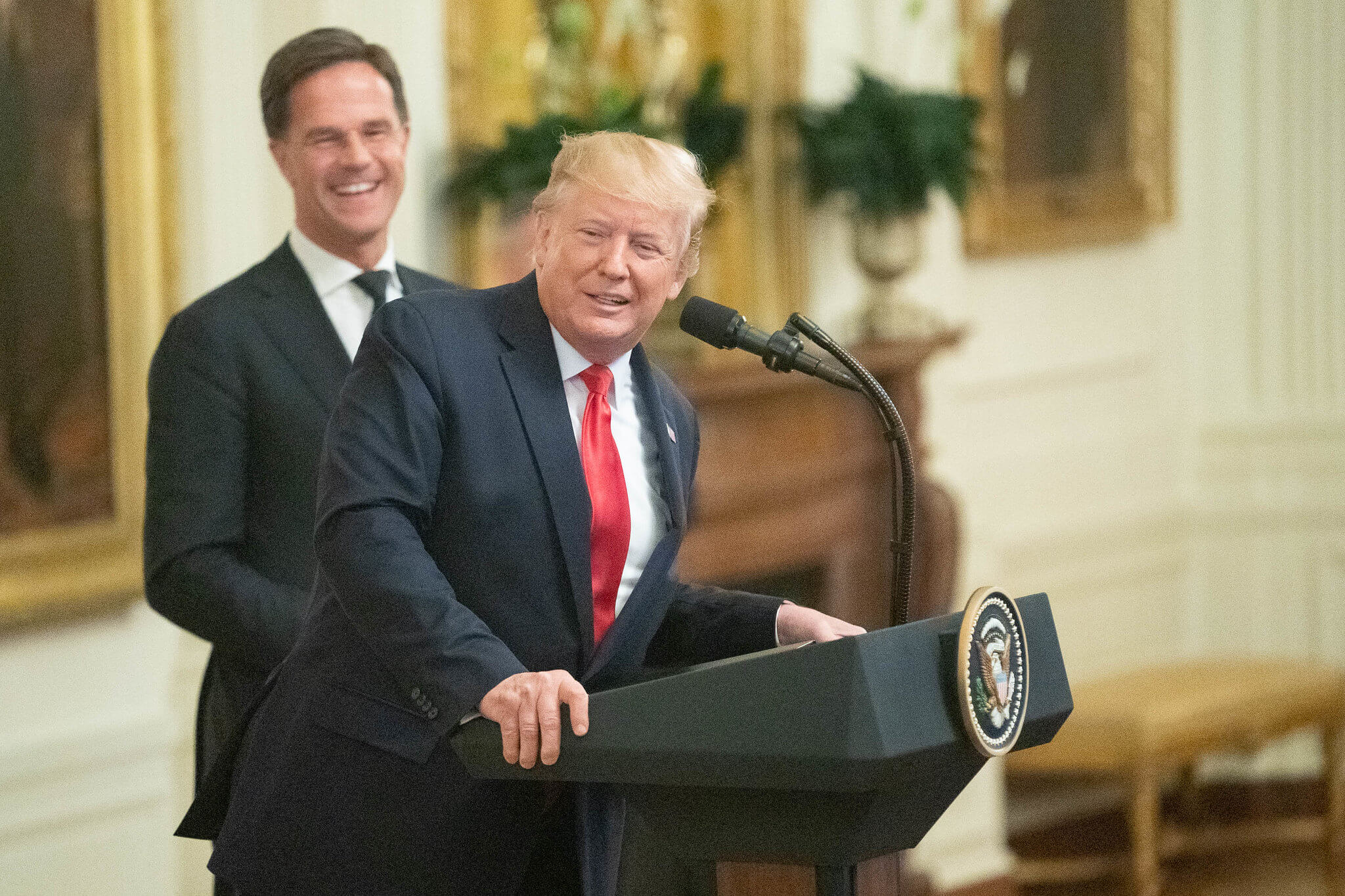 Boxhoorn-President Trump Meets with the Prime Minister of the Netherlands in 2019. The White House