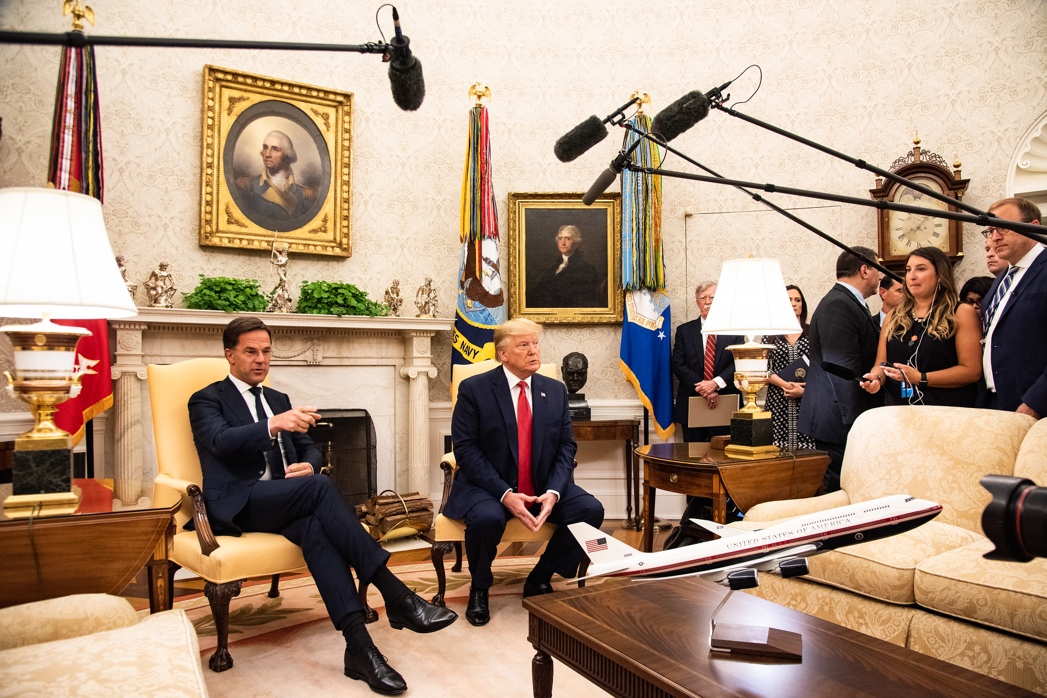 Premier Rutte en president Trump tijdens een gezamenlijke persconferentie in Washington op 18 juli. © Flickr / Dutch Embassy