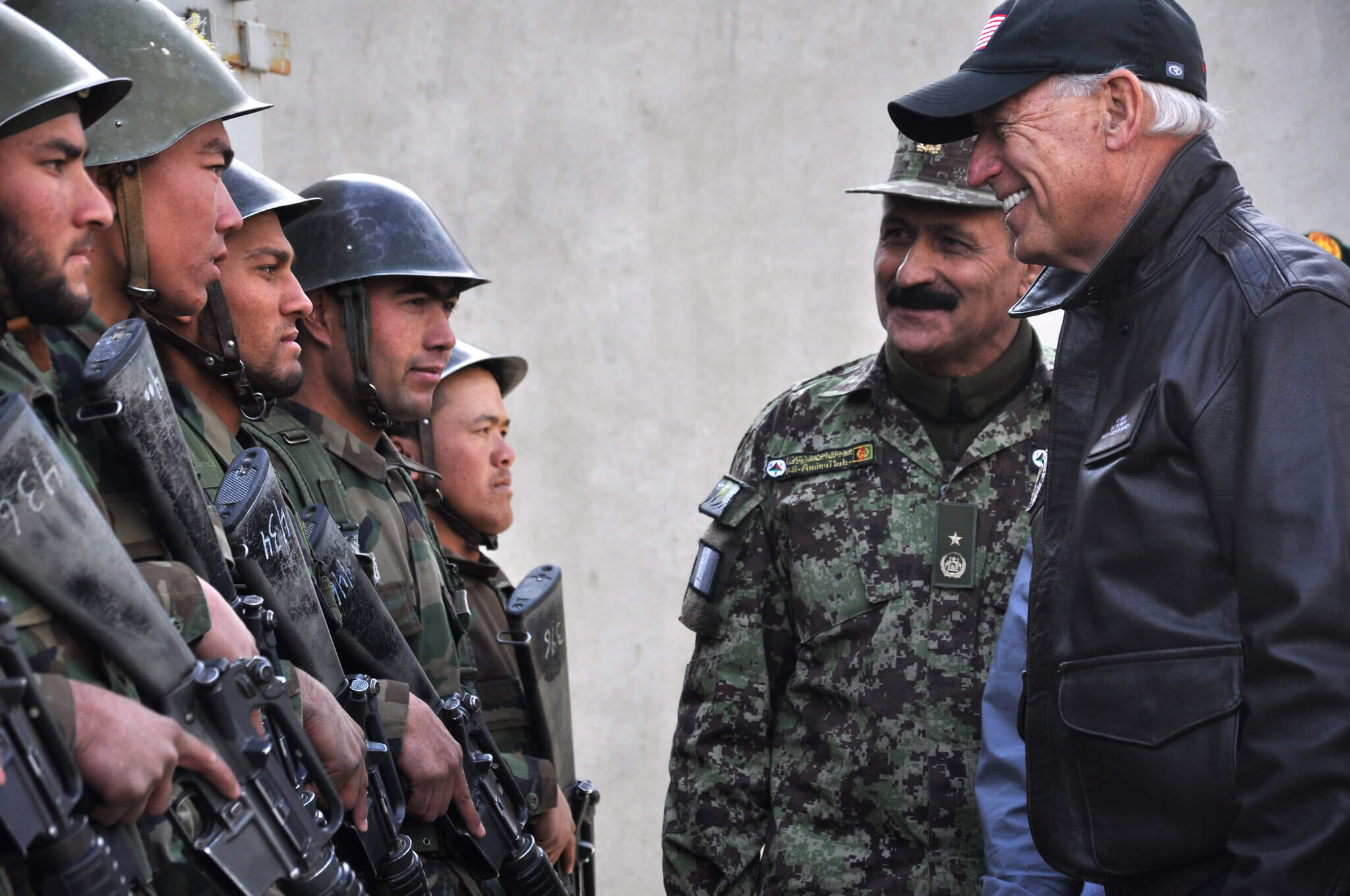 The commander of the Kabul Military Training Center, introduces US Vice President Joe Biden to Afghan recruits in 2011. NATO Training Mission Afghanistan