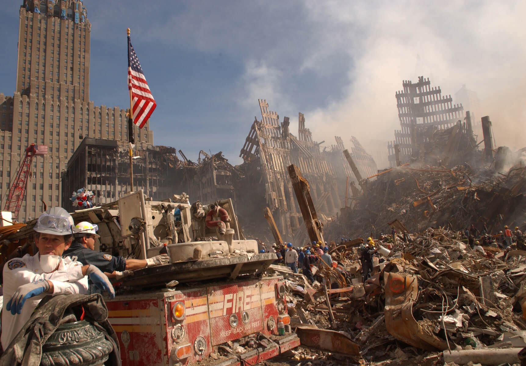 De verwoeste Twin Towers in New York op 13 september 2001. Wikimediacommons