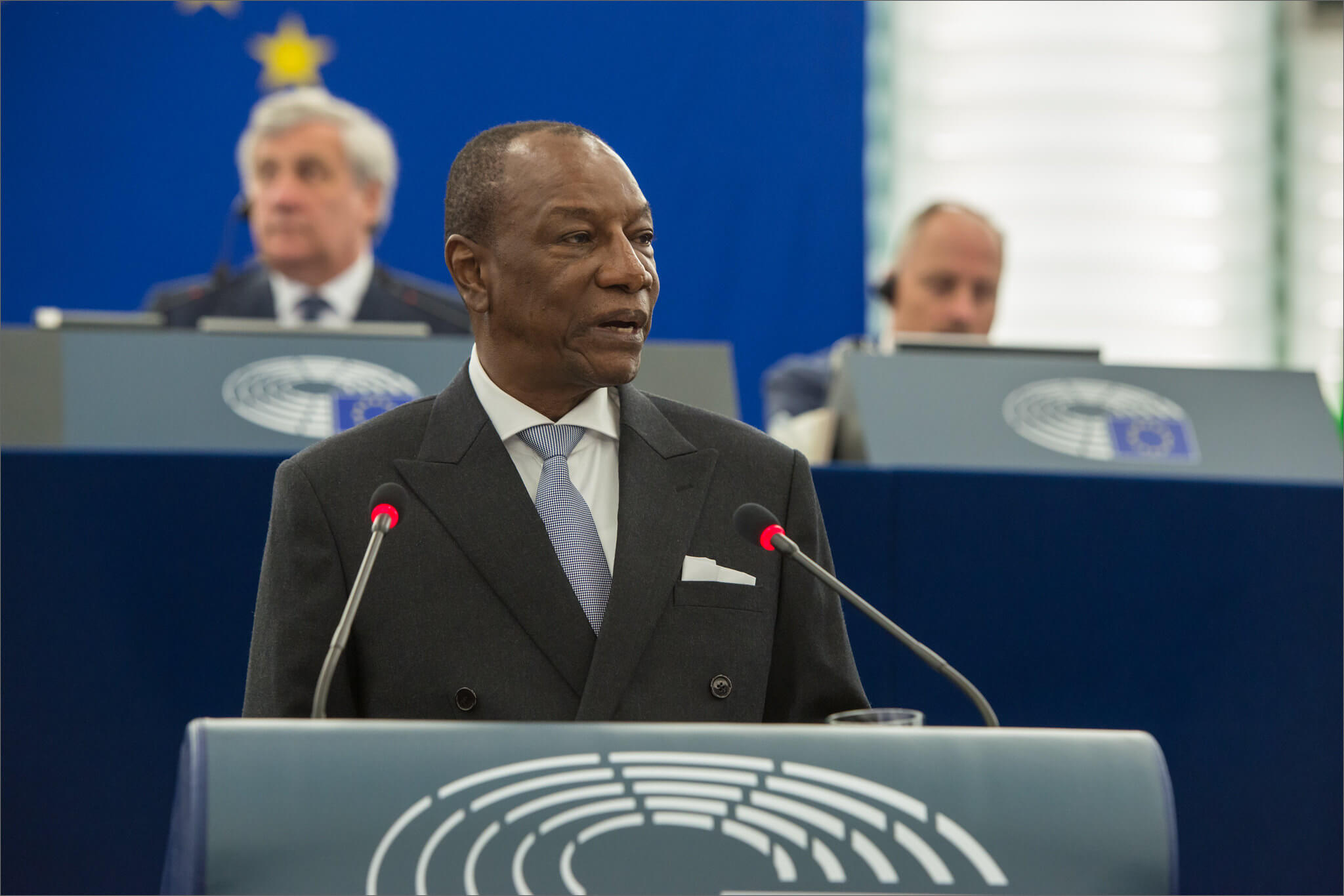 DeBruijneBisson-Guinea President Alpha Condé at the European Parliament in 2018. European Union