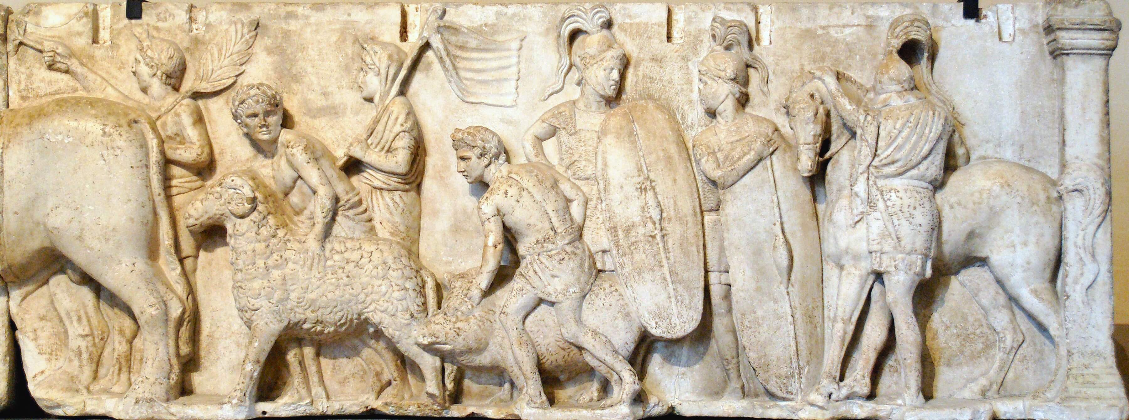 Deel van het marmeren, Romeinse kunstwerk 'Altar of Domitius Ahenobarbus', bekend als de 'Census Frieze', uit de late 2e eeuw voor Christus. © Jastrow / Flickr