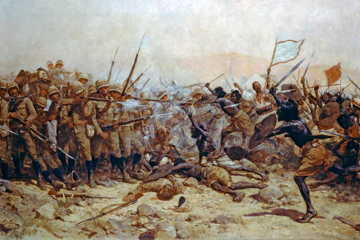 DeCordier-Schilderij met weergave van de Mahdi-opstand in 1885. Wikicommons