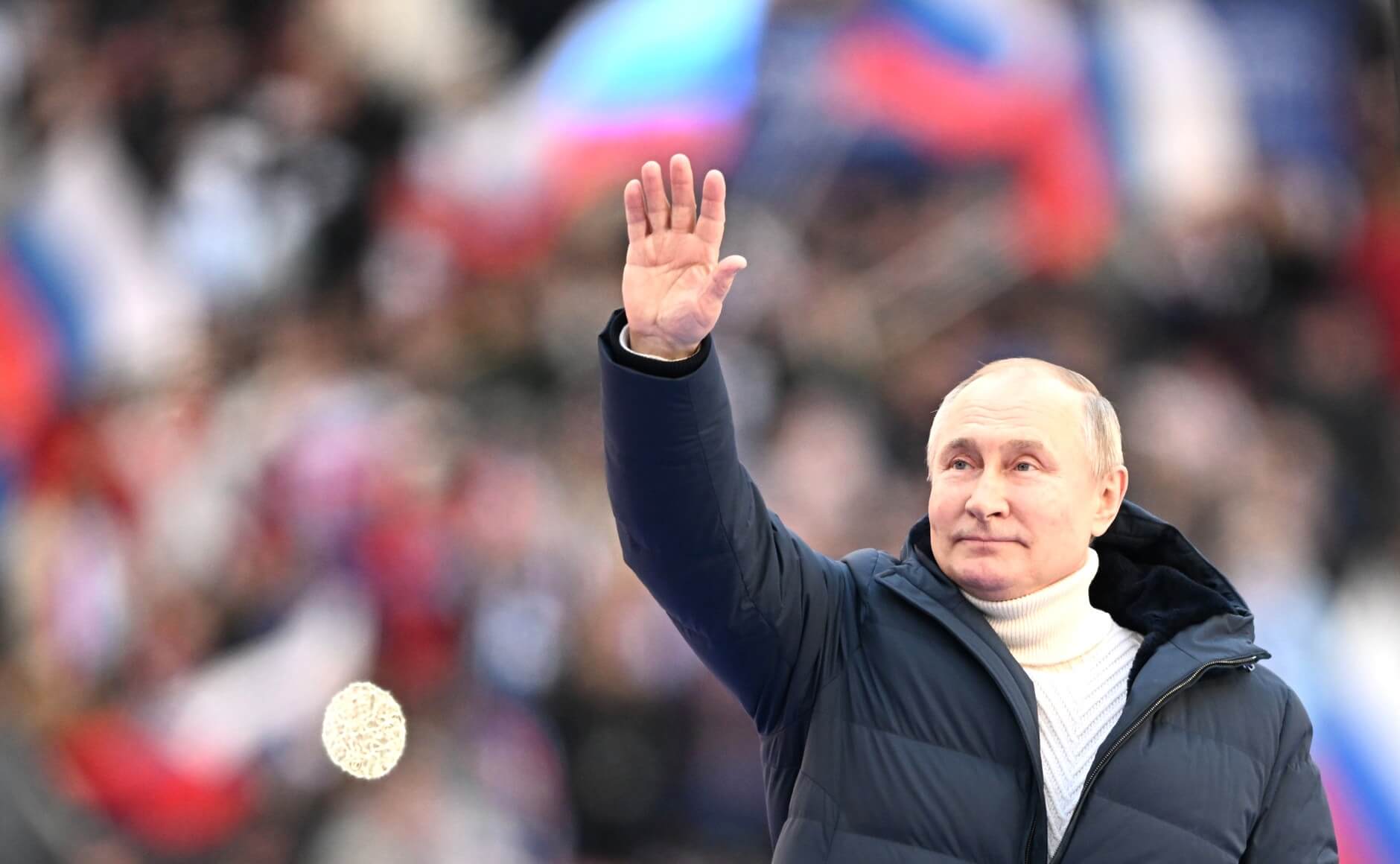 Drost - De Russische president Vladimir Poetin op 17 maart tijdens een toespraak in het Luzhniki stadion in Moskou. Kremlin.ru via Wikimediacommons