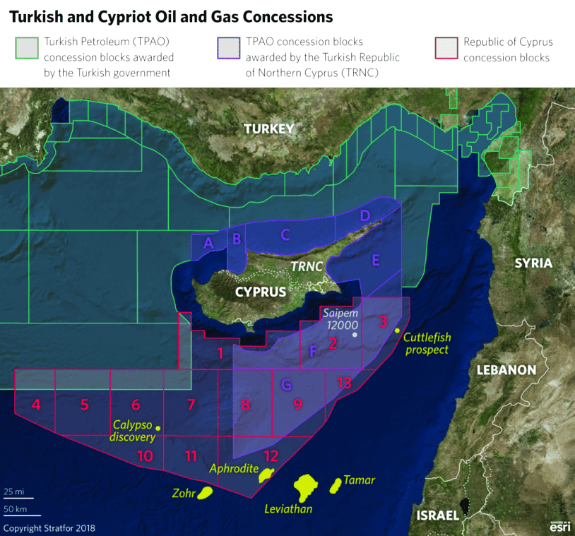 Dubbelboer - Turkse en Cypriotische gasconcessies -Stratfor-Worldwide-View-2018