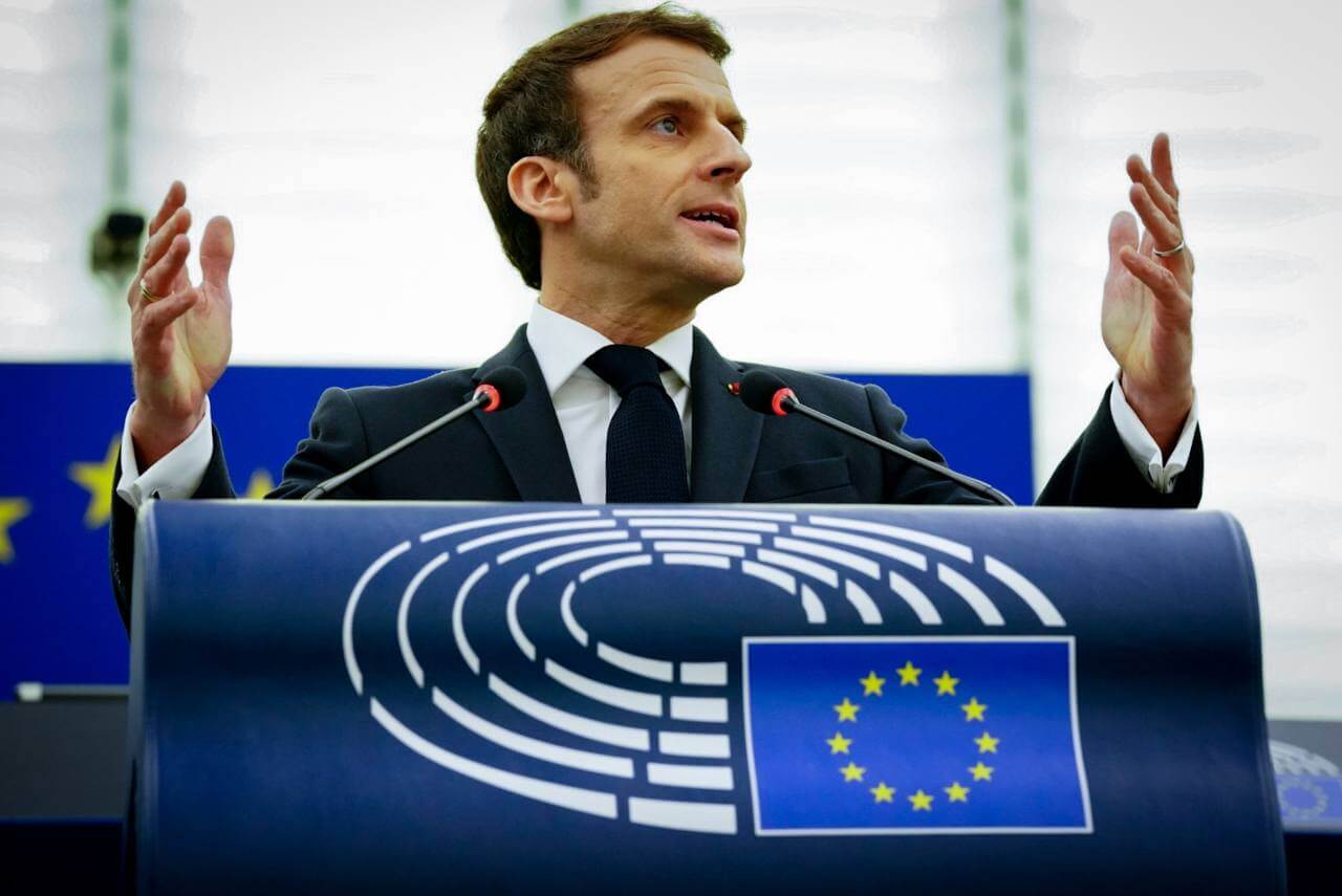 Emmanuel Macron tijdens een toespraak in het Europees Parlement in Strasbourg in januari 2022. © France Diplomatie / MEAE