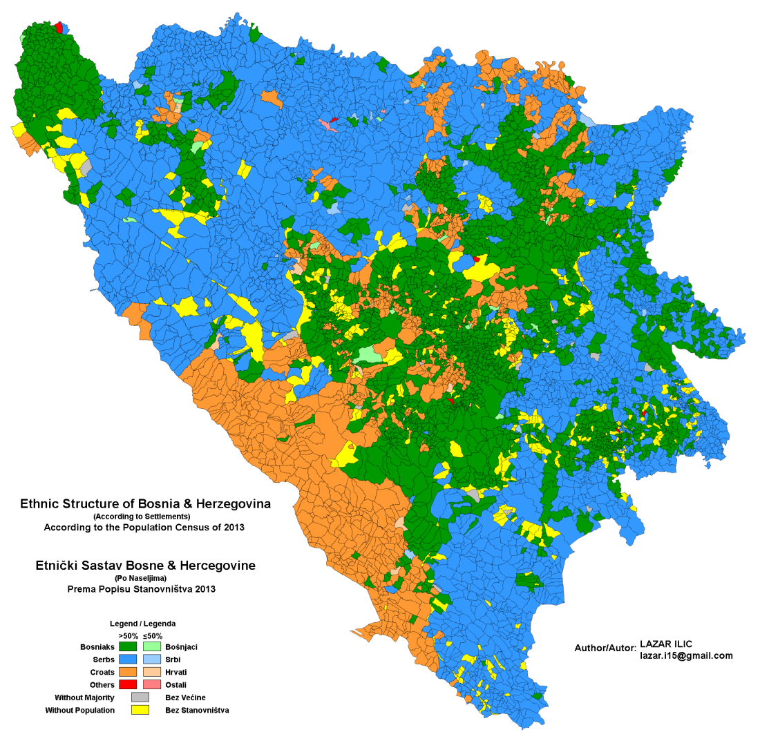 Ethnic map of Bosnia and Herzegovina according to 2013 census. By Lilic - Own work, CC BY-SA 3.0 rs