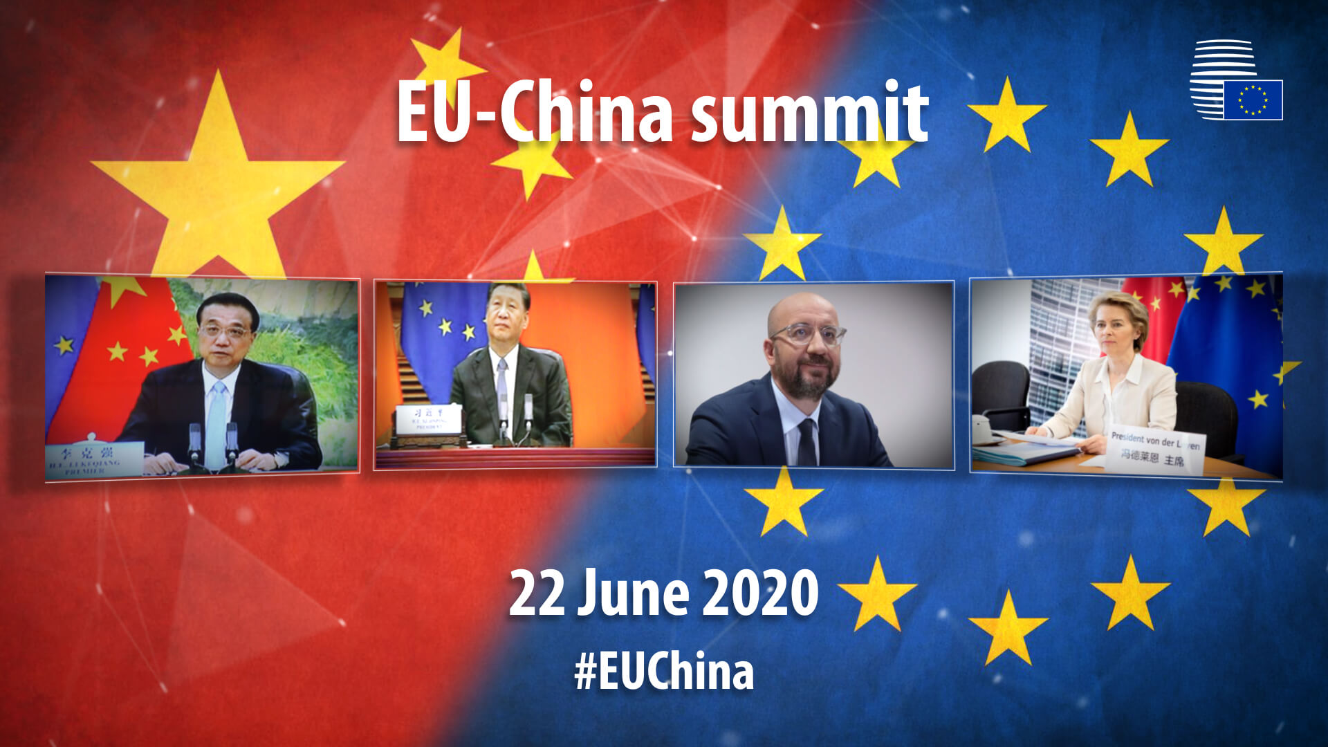 Schermafbeelding van de online EU-China top, 22 juni 2020. © Europese Raad