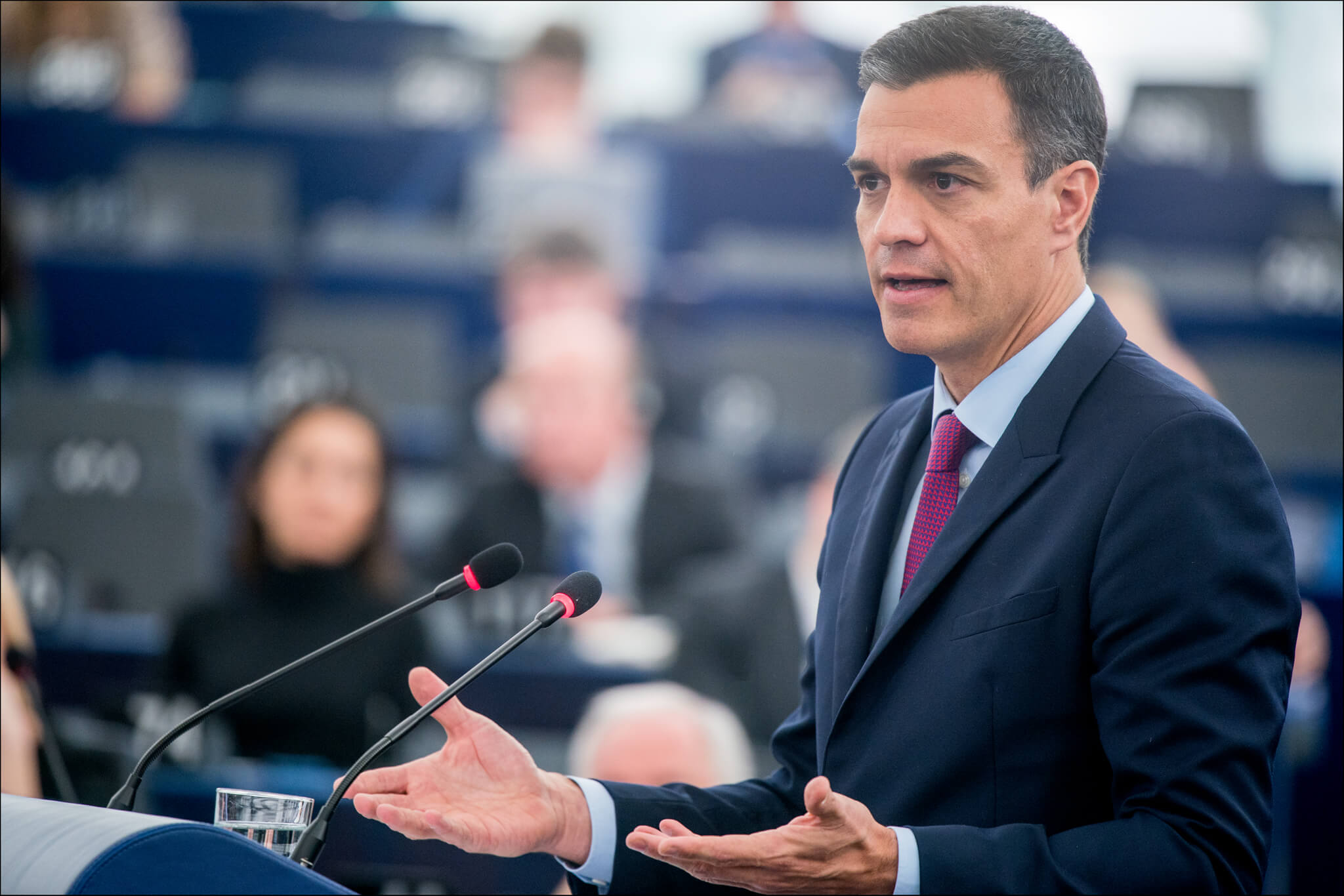De Spaanse premier Pedro Sánchez in het Europees Parlement in 2019. © European Union 2019