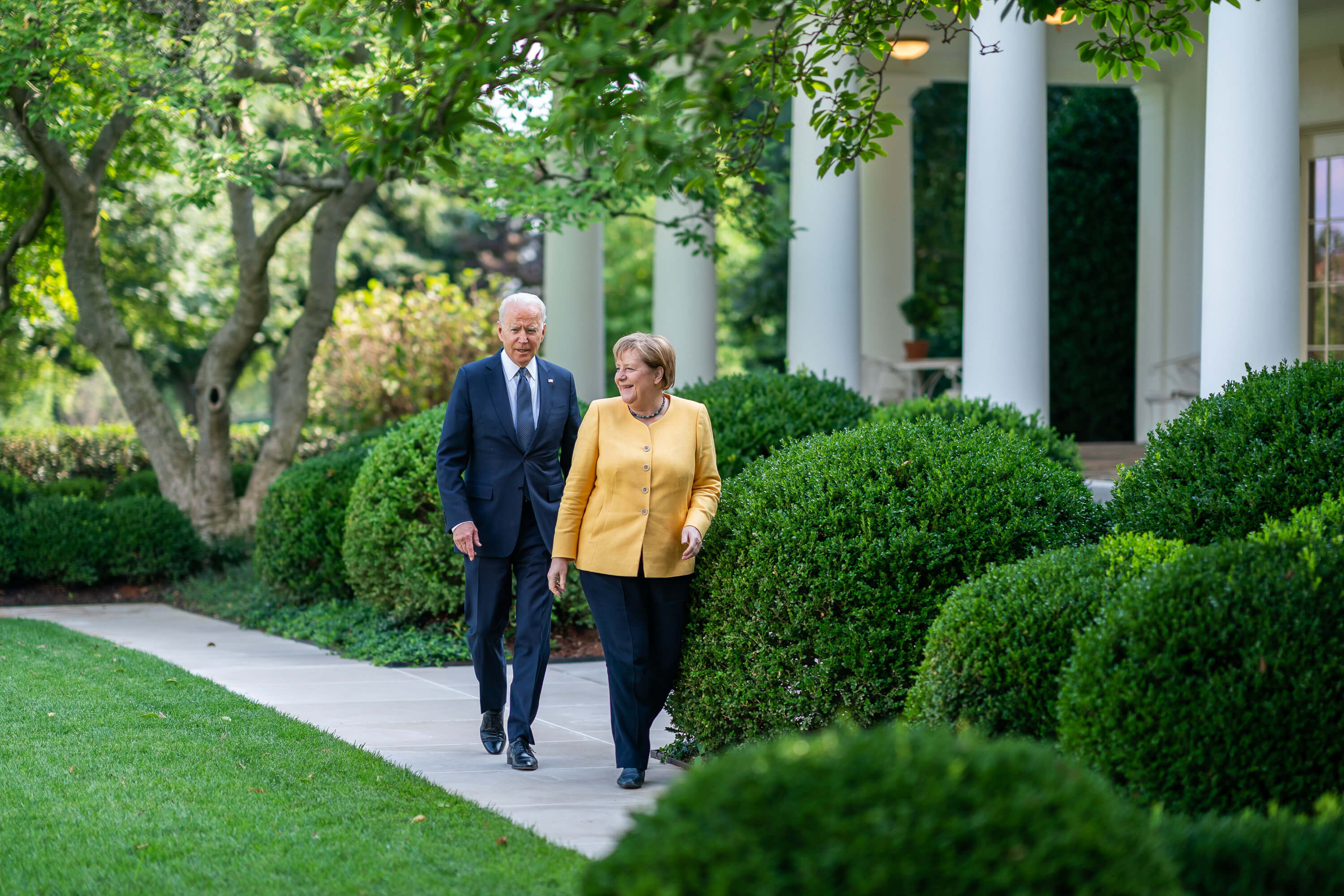 Jones - President Joe Biden and German Chancellor Angela Merkel walk through the Rose Garden of the White House on Thursday, July 15, 2021. Official White House Photo by Adam Schultz via Sipa USA