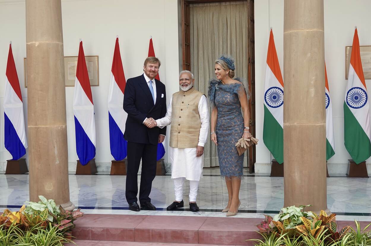 Het Koninklijk Paar ontmoet minister-president Narenda Modi tijdens het staatsbezoek aan India in oktober 2019. © RVD