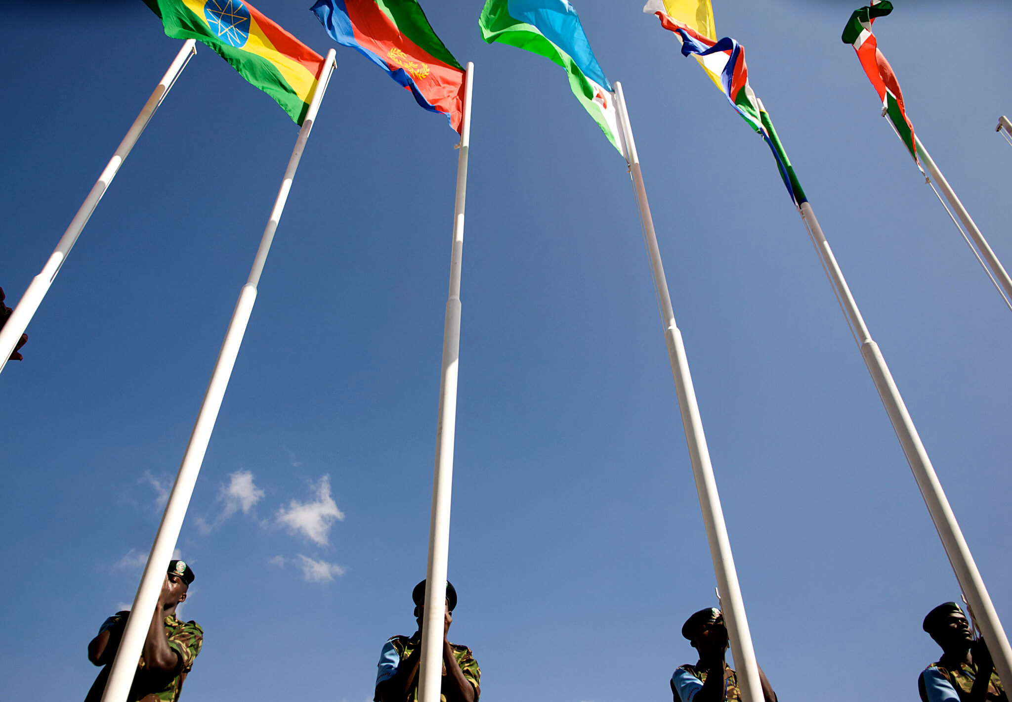 Kiza - De zogeheten East African Standby Brigade hijst de vlaggen van 13 Oost-Afrikaanse landen in Nairobi, Kenia in 2008. US Army Africa