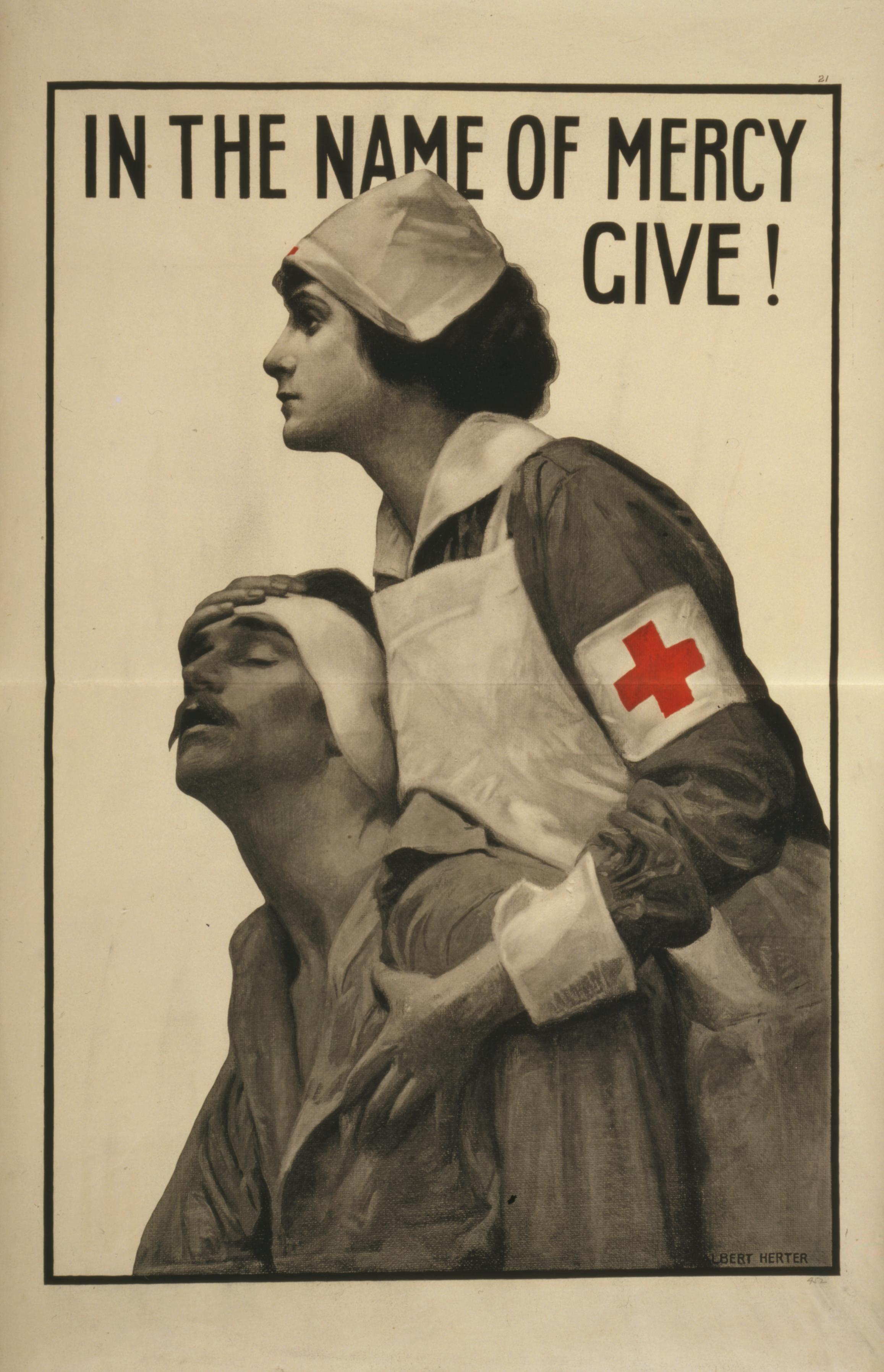 Klep - Poster van het Rode Kruis ten tijde van de Eerste Wereldoorlog. Wikimediacommons