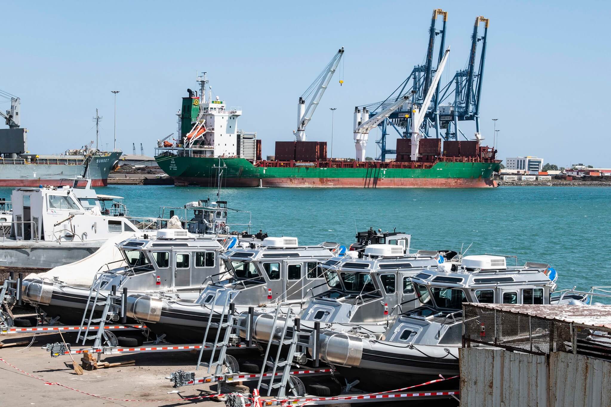 Four Defender patrol boats arrived in port at Djibouti City, Djibouti, in 2020 as part of a train-and-equip partnership between the U.S. Department of State and the Djiboutian military. © US Africa Command - Flickr